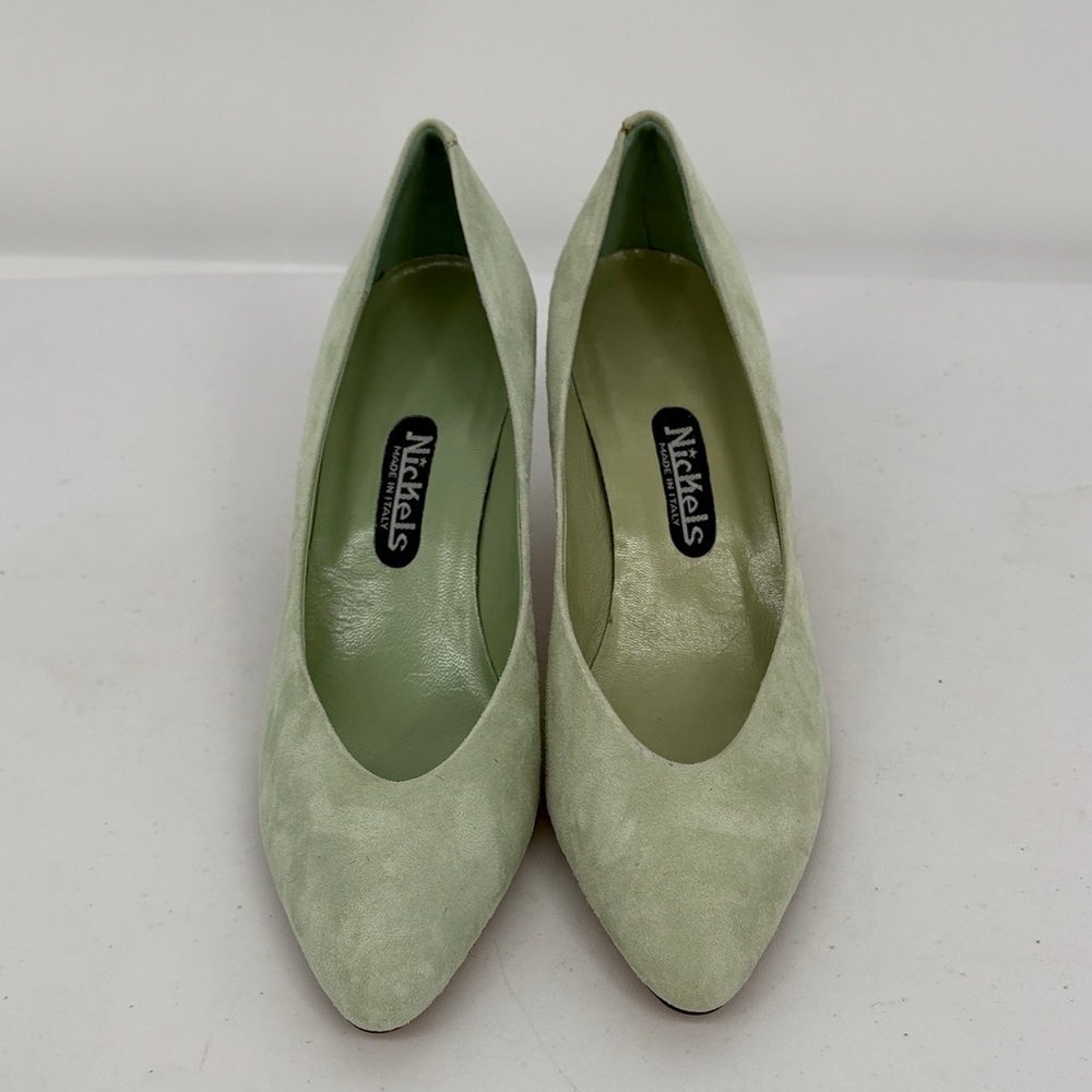 👻 vintage Nickels suede Mint Green pointed toe pumps Heels made in Italy - Picture 2 of 7